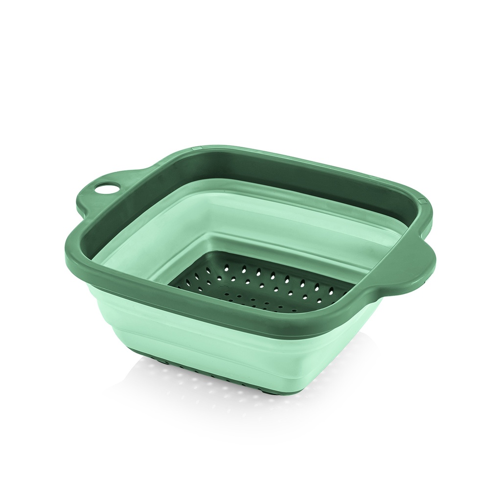 COLLAPSIBLE SQUARE STRAINER - GREEN, 25.5x21x9 cm